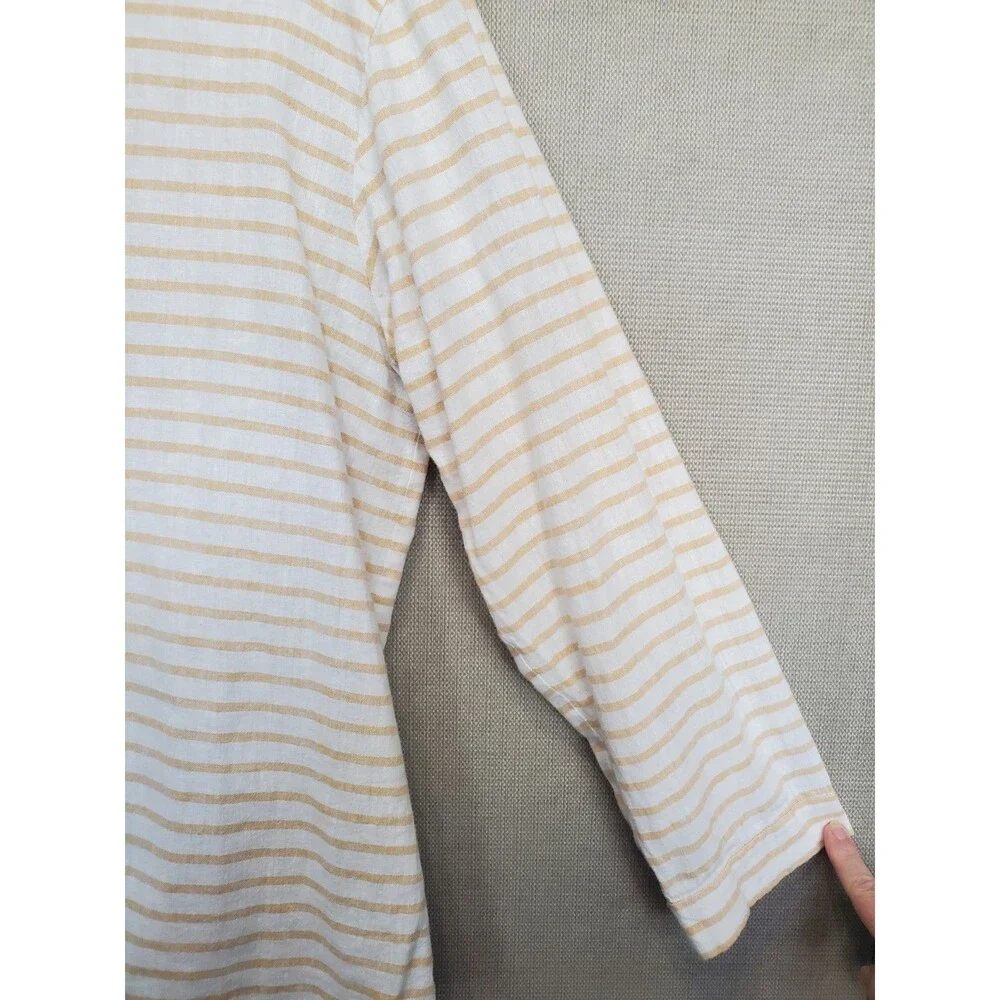 Lafayette 148 New York Yellow Striped Linen/Cotton Blend Button-Up Shirt Size XL - Picture 2 of 5
